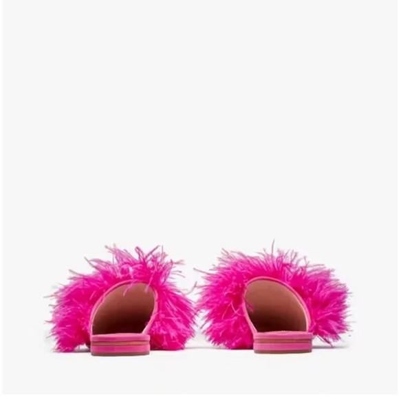 ♠️kate spade Marabou Magenta Suede Dahlia Feather Mules Slide NIB - Picture 5 of 7